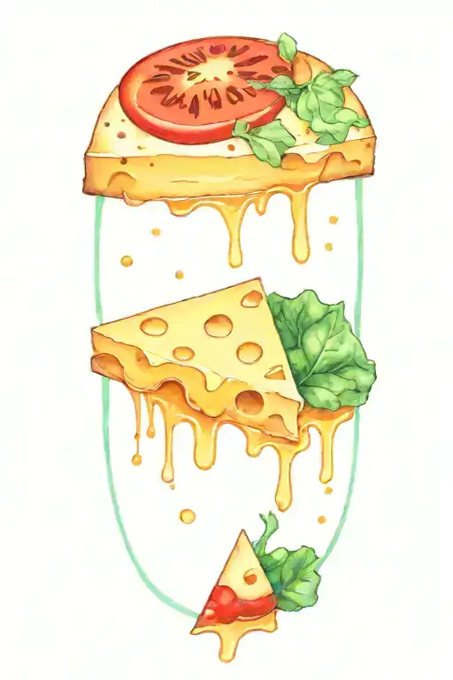 cheese slice in space with canned spinach on fire and clowns driving bicycles  tattoo design idea