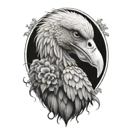 flower bouquet being eaten by vulture  tattoo design idea