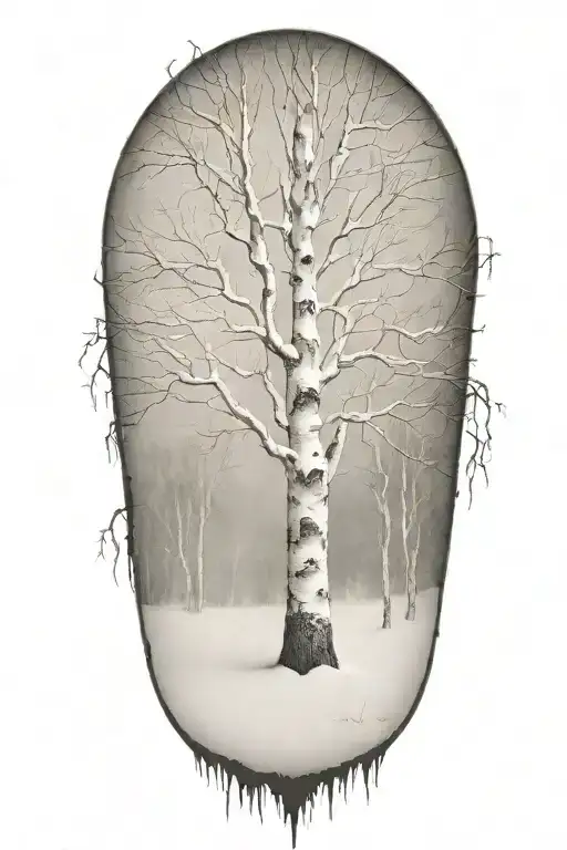 white birch tree snow storm tattoo design idea