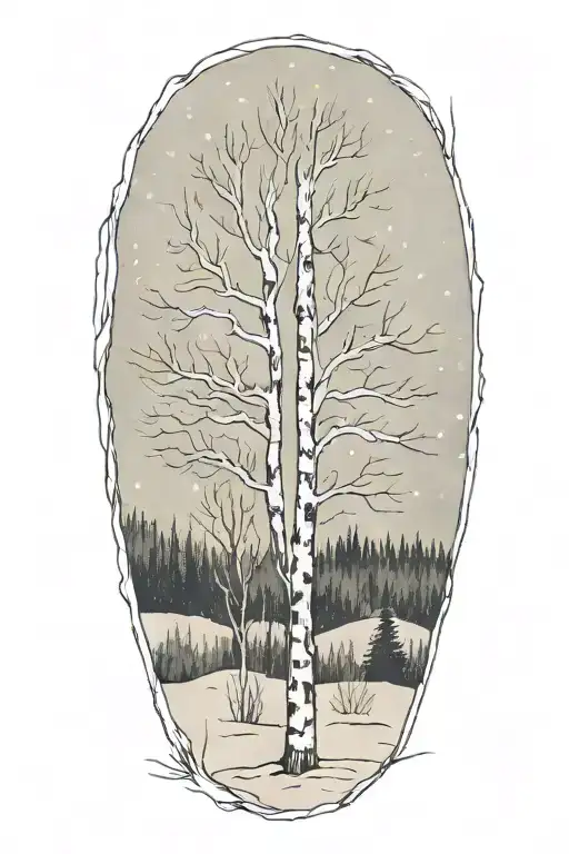 white birch tree winter snow storm erie tattoo design idea