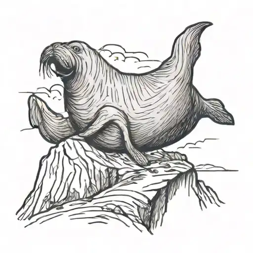 walrus falling off a cliff tattoo design idea