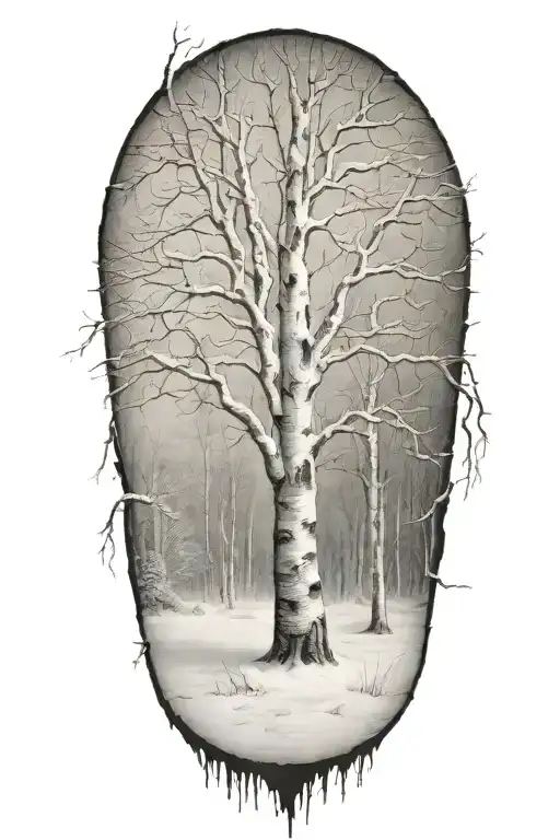 white birch tree snow storm tattoo design idea