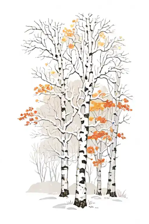 white birch and maple trees snow falling tattoo design idea
