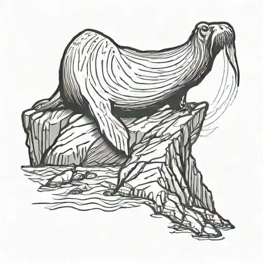 walrus falling off a cliff tattoo design idea