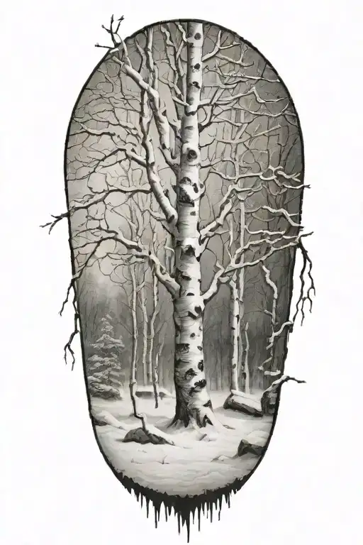 white birch tree snow storm tattoo design idea