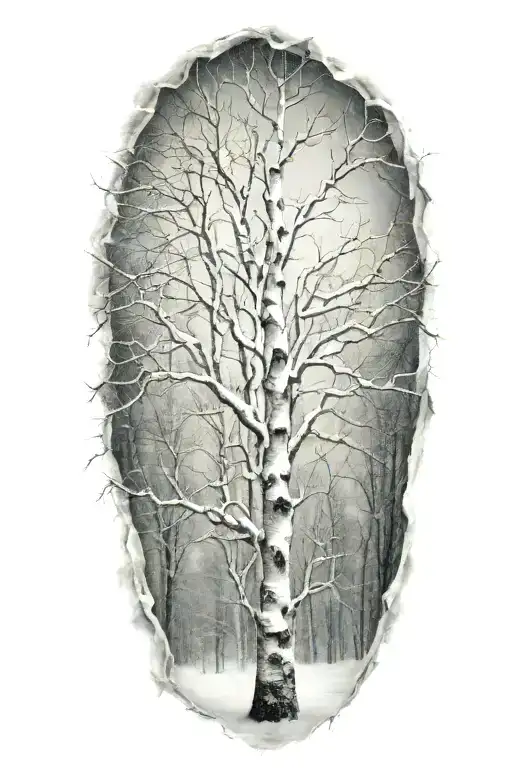 white birch tree winter snow storm tattoo design idea