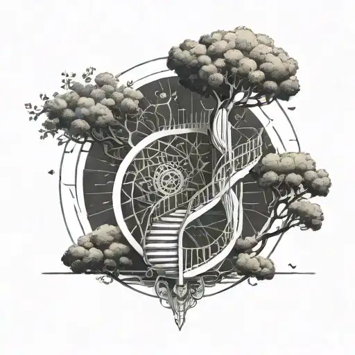 tree with a spiral staircase and astral design tattoo design idea