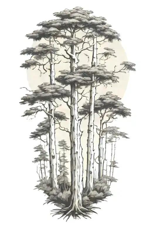 white birch palm tree redwood maple cypress  tattoo design idea