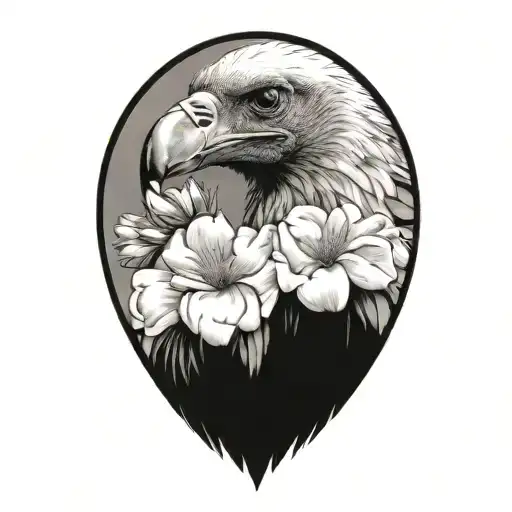 vulture swallowing a flower bouquet tattoo design idea