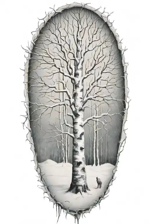 white birch tree snow storm tattoo design idea