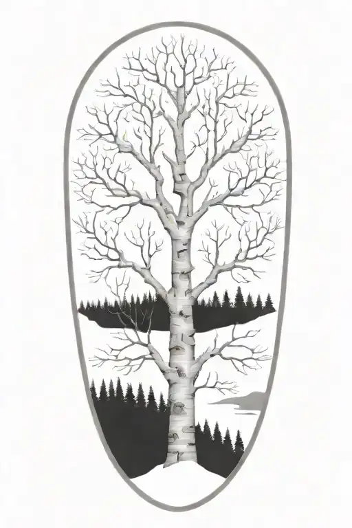 white birch tree in snow tattoo design idea