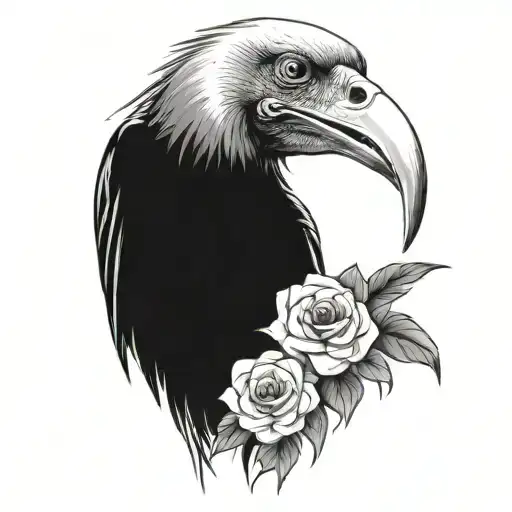 vulture with a flower bouquet in mouth  tattoo design idea
