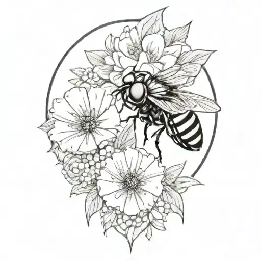 house fly  with a flower bouquet in mouth  tattoo design idea