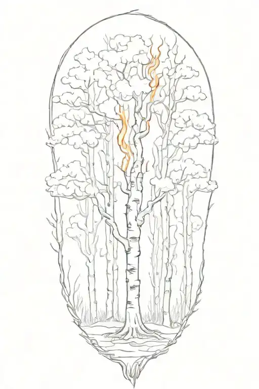 white birch tree fire and smoke  tattoo design idea