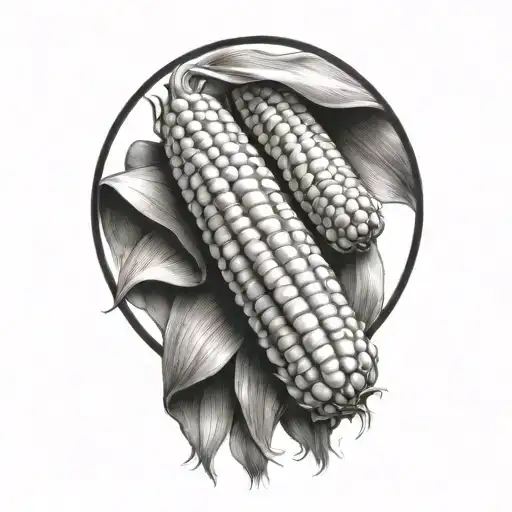 corn cob surrounded by family tattoo design idea