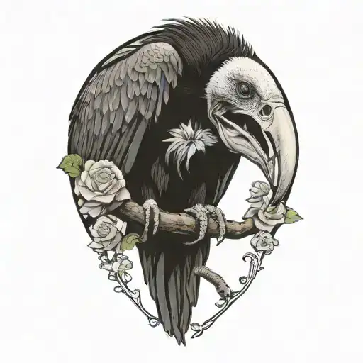 vulture swallowing a flower bouquet tattoo design idea