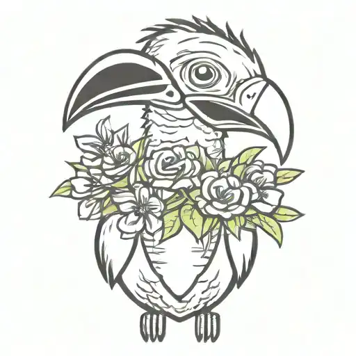 vulture with a flower bouquet in mouth  tattoo design idea