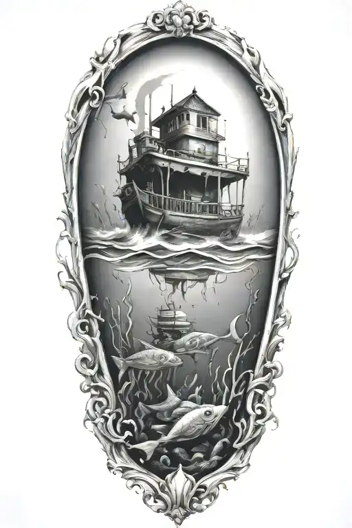 under water scary sinking tattoo design idea