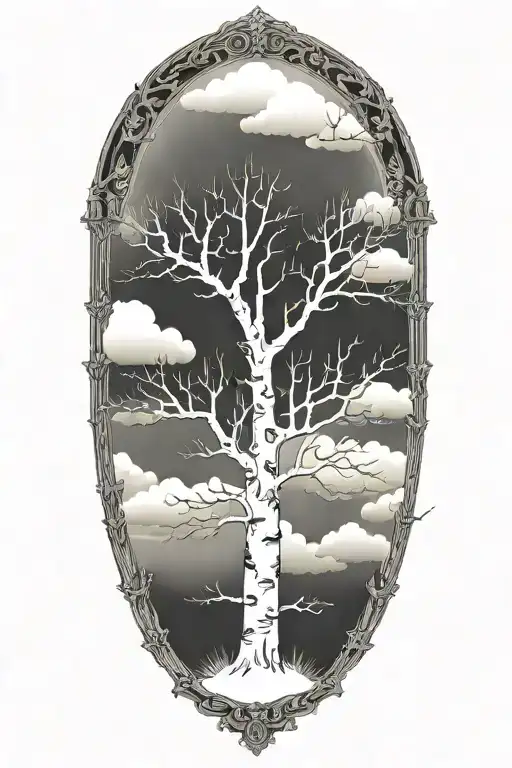 white birch tree snow storm clouds tattoo design idea