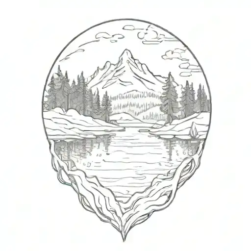 lake surrounded by forest fire  tattoo design idea