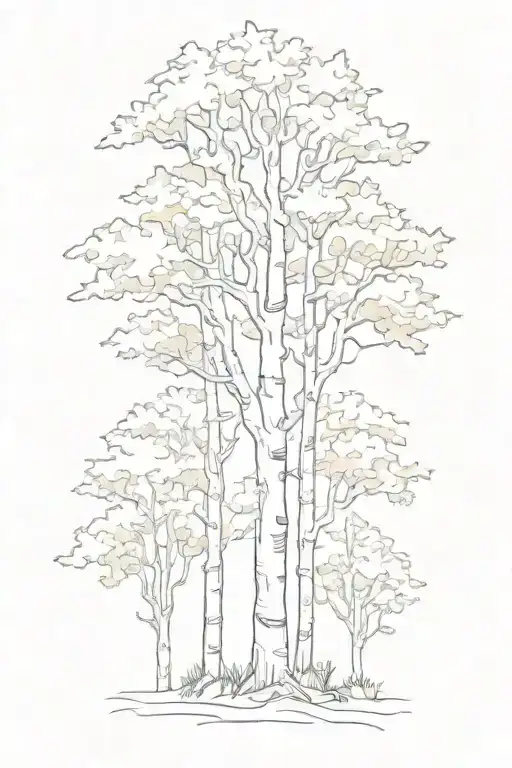 white birch and maple trees on fire tattoo design idea