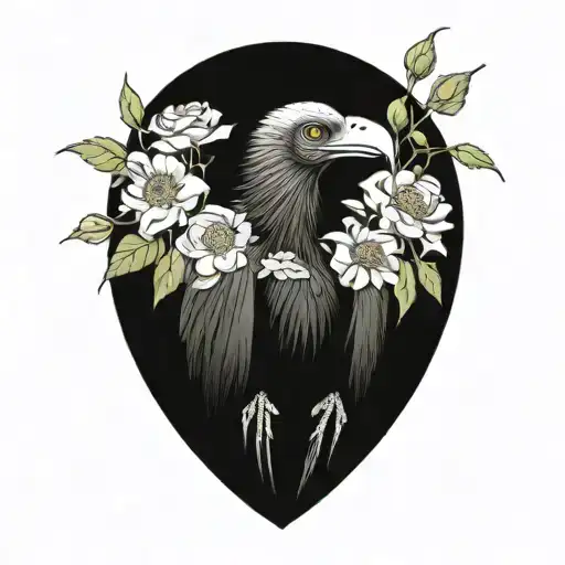 vulture swallowing a flower bouquet tattoo design idea