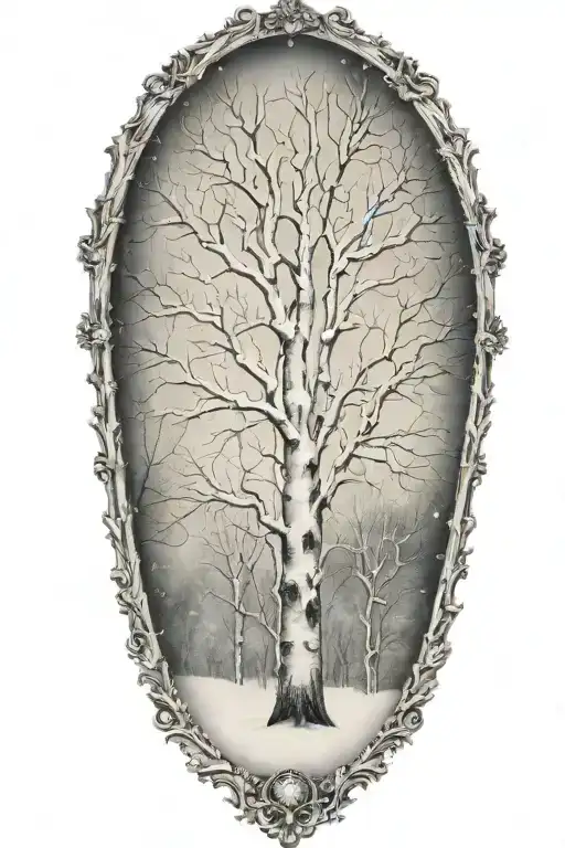 white birch tree winter snow storm tattoo design idea