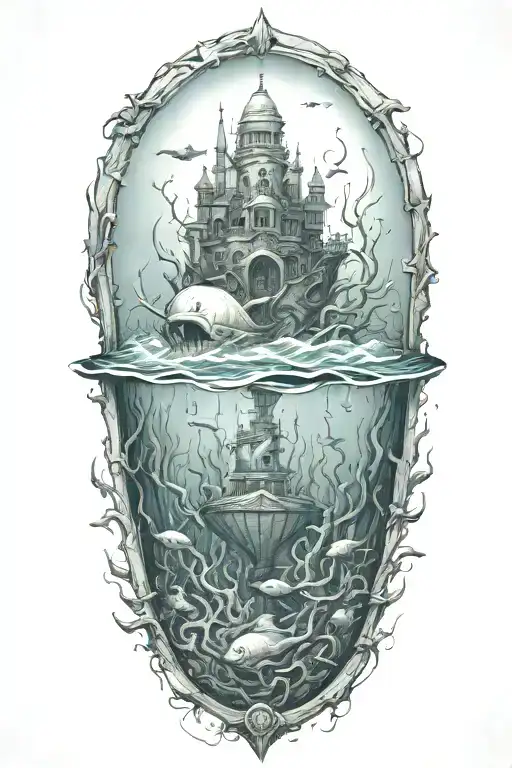 under water scary sinking  tattoo design idea