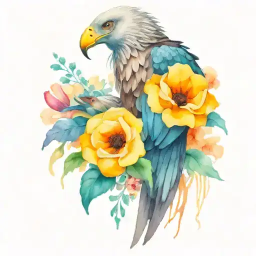 flower bouquet being eaten by vulture  tattoo design idea