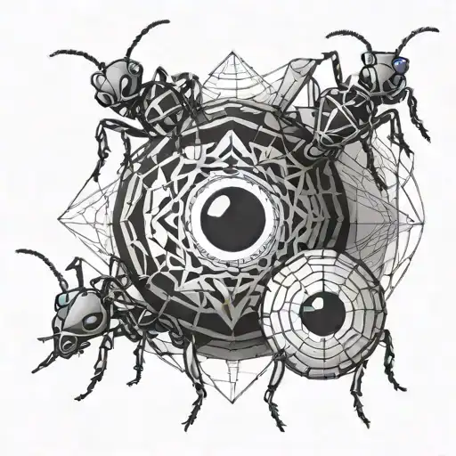 ants carrying an eyeball tattoo design idea
