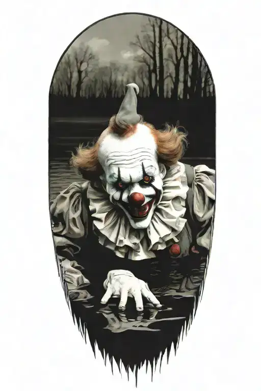 clown drowning in a lake  tattoo design idea