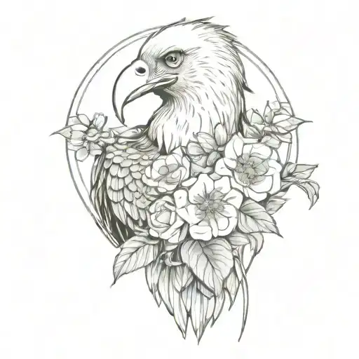 vulture with a flower bouquet in mouth  tattoo design idea
