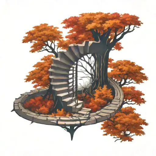 tree with a spiral staircase and light on top tattoo design idea