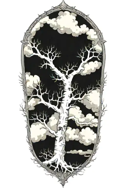 white birch tree snow storm clouds tattoo design idea
