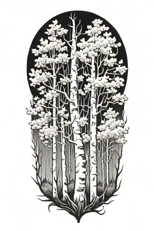 white birch and maple trees on fire tattoo design idea