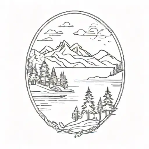 lake surrounded by forest fire  tattoo design idea