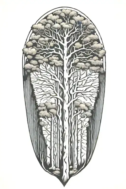 white birch palm tree redwood maple cypress  tattoo design idea