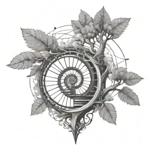 tree with a spiral staircase and astral design tattoo design idea