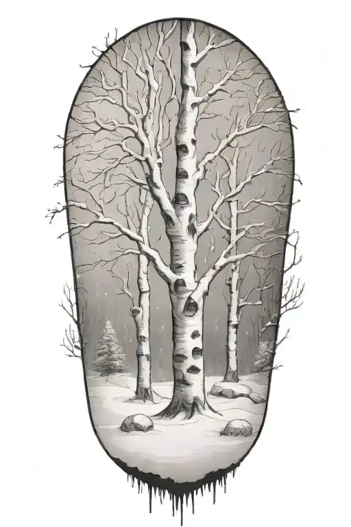 white birch tree snow storm tattoo design idea