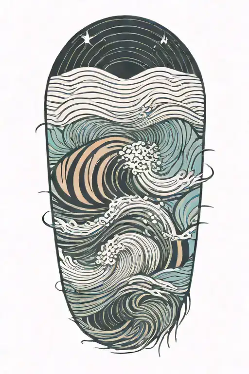 sound waves turning into ocean waves crashing tattoo design idea