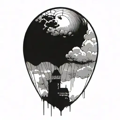clouds with a distant balloon  tattoo design idea