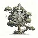 tree with a spiral staircase and light on top tattoo design idea