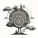 tree with a spiral staircase and light on top tattoo design idea