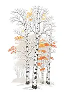 white birch and maple trees snow falling tattoo design idea