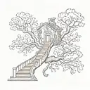tree with a spiral staircase and astral design tattoo design idea