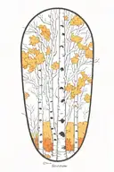 white birch and maple trees on fire tattoo design idea