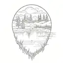 lake surrounded by forest fire  tattoo design idea