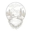 lake surrounded by forest fire  tattoo design idea