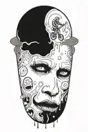 cheese slice in space with canned spinach on fire and clowns driving bicycles  tattoo design idea