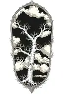 white birch tree snow storm clouds tattoo design idea